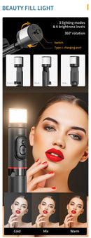 Tripé Selfie Stick com Luz LED e Bluetooth - Suporte Celular Portátil