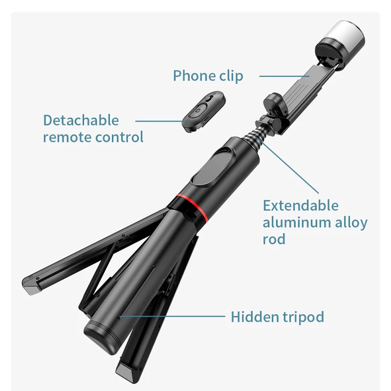 Tripé Selfie Stick com Luz LED e Bluetooth - Suporte Celular Portátil