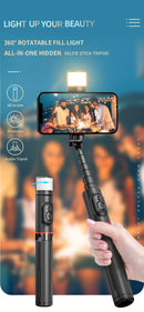 Tripé Selfie Stick com Luz LED e Bluetooth - Suporte Celular Portátil