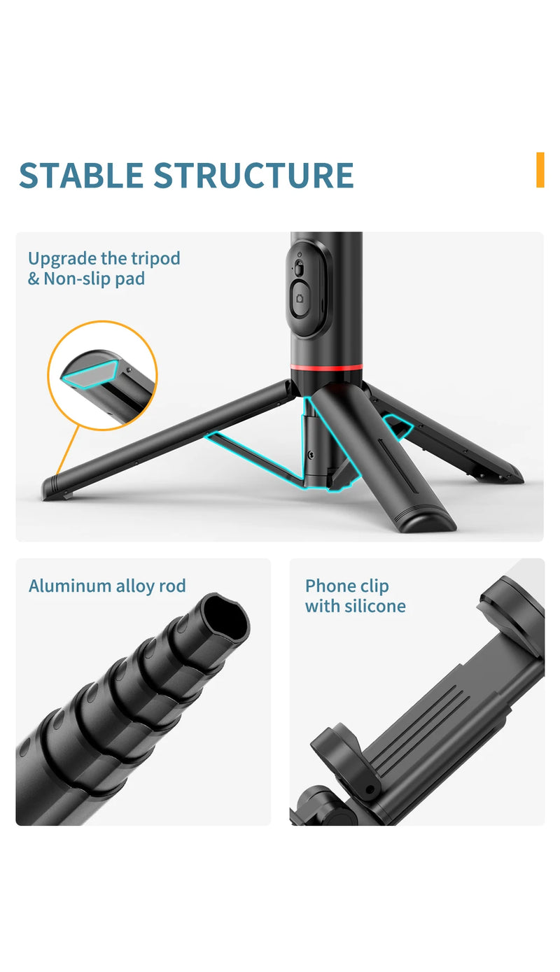 Tripé Selfie Stick com Luz LED e Bluetooth - Suporte Celular Portátil