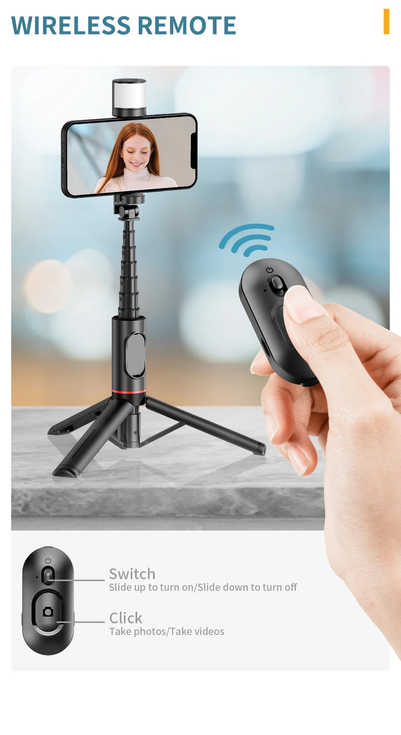 Tripé Selfie Stick com Luz LED e Bluetooth - Suporte Celular Portátil