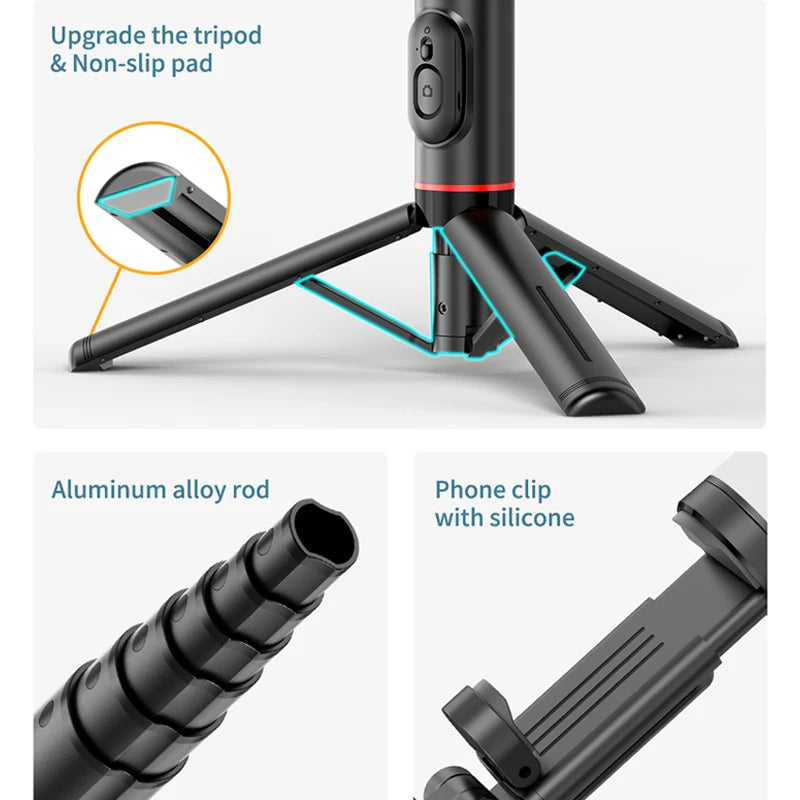 Tripé Selfie Stick com Luz LED e Bluetooth - Suporte Celular Portátil