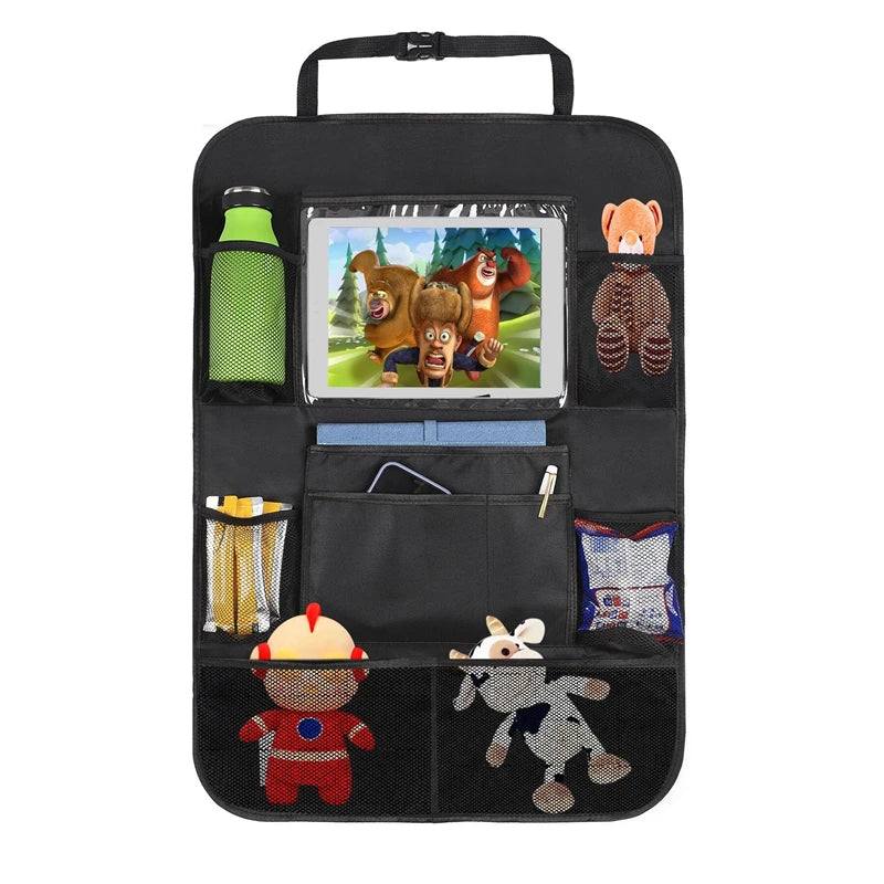 Porta Objetos -Organizador de banco traseiro de carro com suporte de mesa, 9 bolsos de armazenamento, protetores de encosto, tapetes de chute para crianças, acessórios de viagem