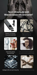 Microfone de lapela duplo para celular sem fio iphone android tipo c cor android Woosh Premium