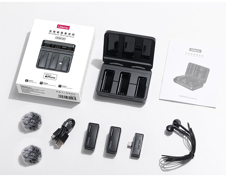 Ulanzi One-to-Two Radio Wireless Microphone Mobile Phone Recording Vlog Excellent Basket J12 Little Bee Collar Microphone