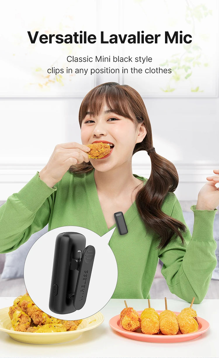 Ulanzi J12 Microfone de lapela sem fio Gravação de áudio e vídeo Mini microfone Plug Play para smartphone Android iPhone Transmissão ao vivo