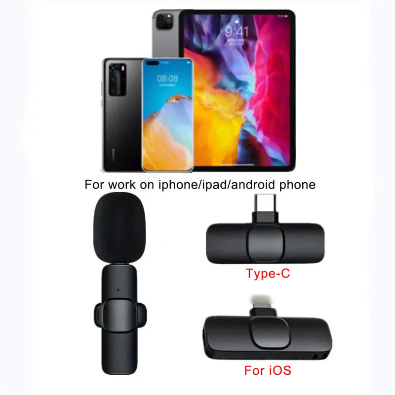 Microfone de lapela sem fio mini portátil microfone de gravação de áudio e vídeo para iphone android transmissão ao vivo jogos