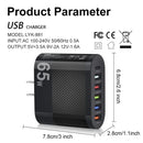 Carregador rápido de telefone 65w, 6 portas usb tipo-c 5v/3.5a plugue ue/eua, leve, cabeça de carregamento para viagem em casa para iphone 14 13 12 huawei