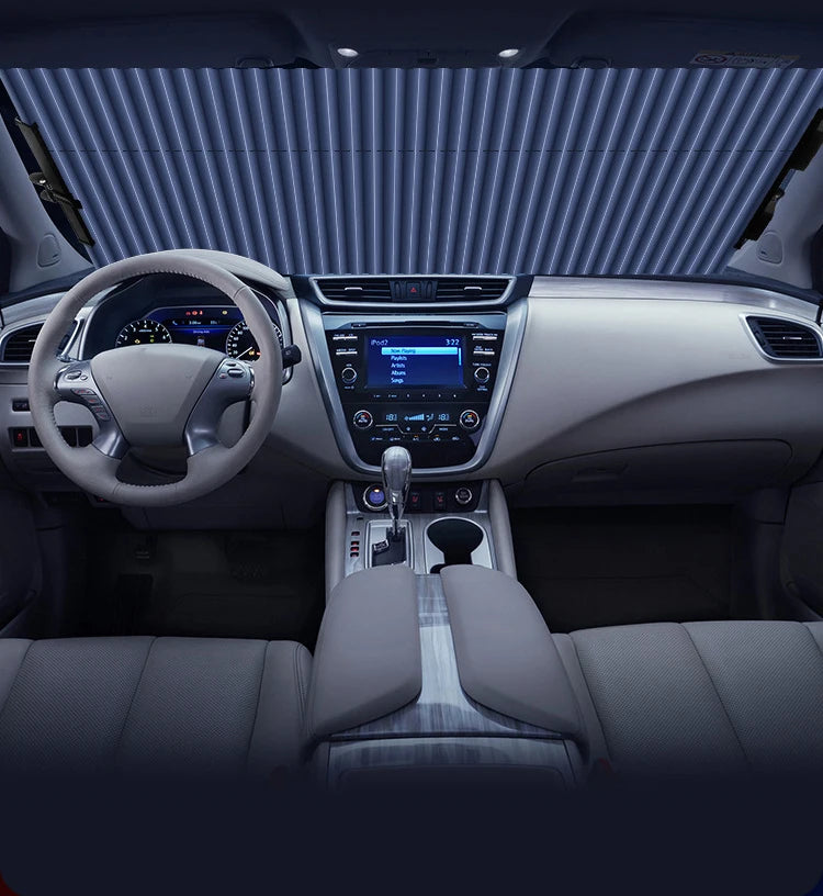 Cortina para-sol protetor de painel fixo no para-brisa do carro, conjunto retrátil sanfonado, película reflexiva UV,  automotivo