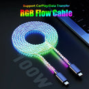 Cabo RGB Para Celular Fast Charging  Cable 100W Breathing Light 66W Type C USB C Data Cable for iPhone Samsung Huawei 30W Quick Charge for Xiaomi