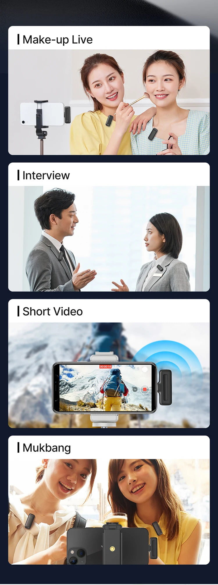 Ulanzi J12 Microfone de lapela sem fio Gravação de áudio e vídeo Mini microfone Plug Play para smartphone Android iPhone Transmissão ao vivo