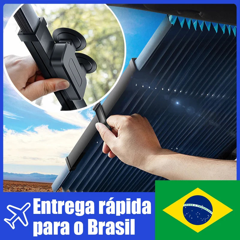 Cortina para-sol protetor de painel fixo no para-brisa do carro, conjunto retrátil sanfonado, película reflexiva UV,  automotivo