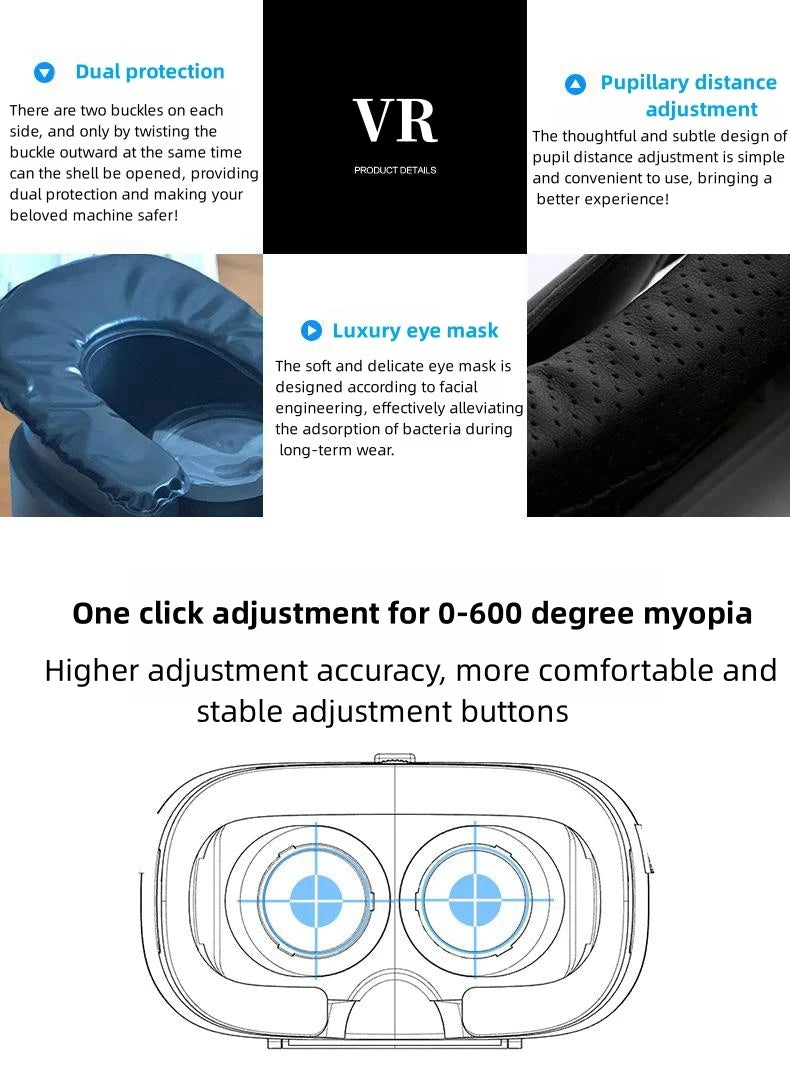 3D VR Glasses Headset Head-Mounted Adjustable VR For 4.7-6.1 Inches Android Smart Phones Virtual Reality Movie Game Helmet