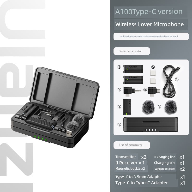 Ulanzi One-to-Two Radio Wireless Microphone Mobile Phone Recording Vlog Excellent Basket J12 Little Bee Collar Microphone