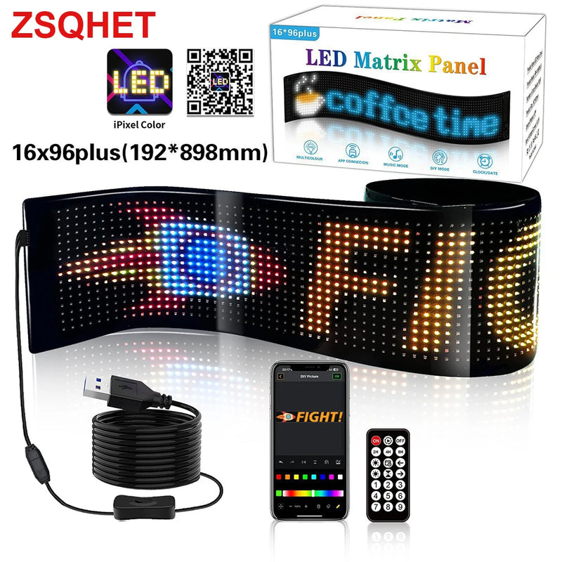 ZSQHET Car Sign Bluetooth APP LED Matrix Pixel Panel Night Light DIY Programmable Flexible LED Display For Car Store Hotel Bar