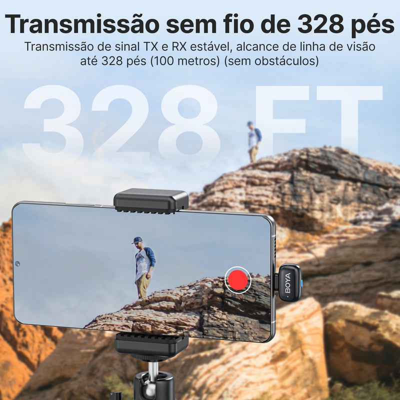 Microfone Boya iPhone 15/16 iPad Android - Sem Fio Profissional