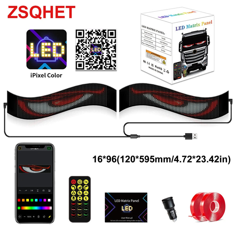 ZSQHET Car Sign Bluetooth APP LED Matrix Pixel Panel Night Light DIY Programmable Flexible LED Display For Car Store Hotel Bar
