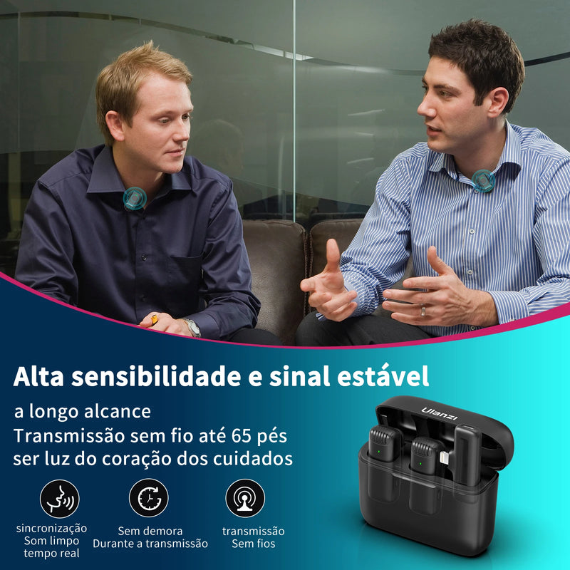 Ulanzi J12 Microfone de lapela sem fio Gravação de áudio e vídeo Mini microfone Plug Play para smartphone Android iPhone Transmissão ao vivo