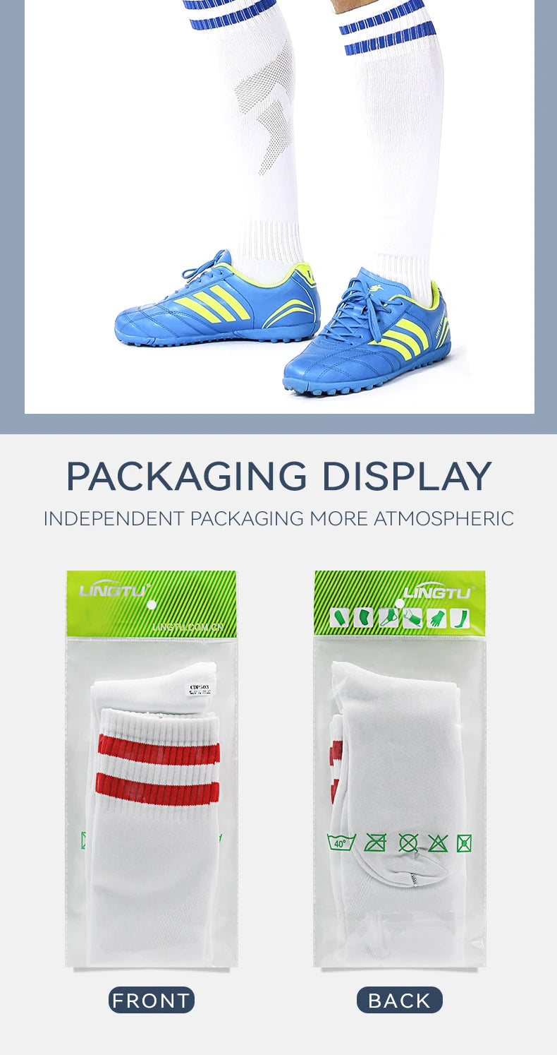 Thickened Anti-Slip Professional Soccer Football Socks for Men Long Sleeve Kids Over Knee Student Striped Sports