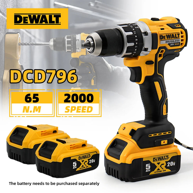 Furadeira de impacto sem fio Dewalt DCD796 sem escova Furadeira sem fio Multifuncional Portátil Recarregável Bateria 20 V Ferramentas elétricas