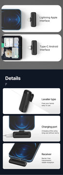 Microfone Lapela Sem Fio - Plug Play iPhone Android Tipo-C