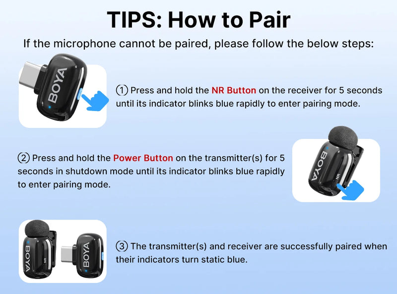 Microfone Boya iPhone 15/16 iPad Android - Sem Fio Profissional