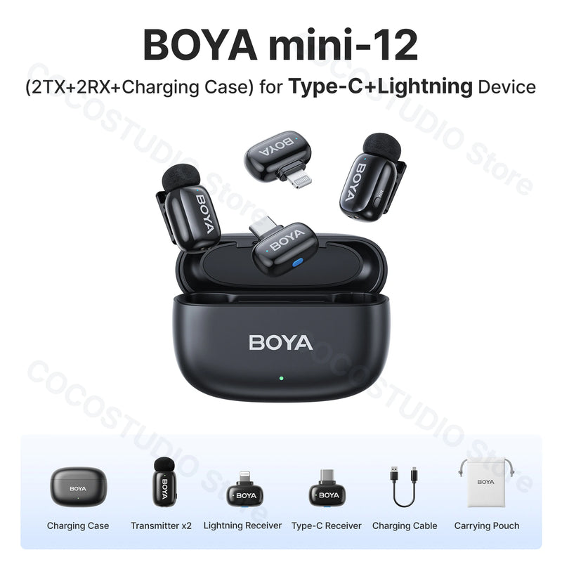 Microfone Boya iPhone 15/16 iPad Android - Sem Fio Profissional