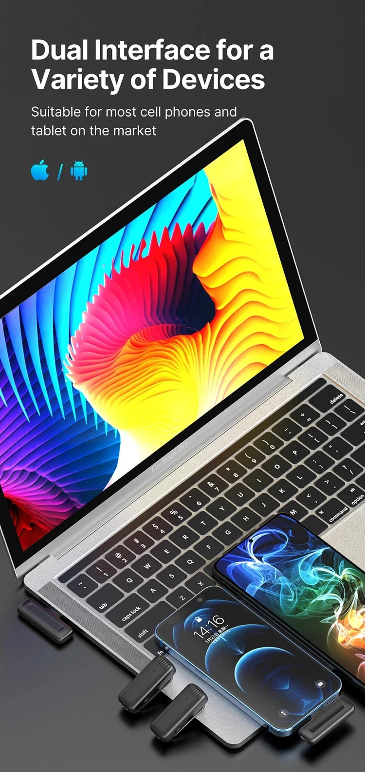 Microfone Lapela Sem Fio - Plug Play iPhone Android Tipo-C