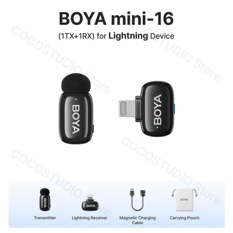 Microfone Boya iPhone 15/16 iPad Android - Sem Fio Profissional