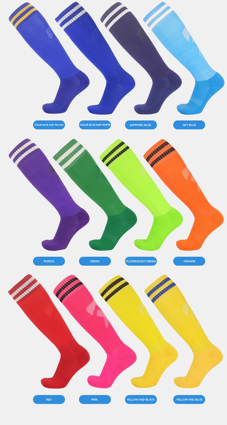 Thickened Anti-Slip Professional Soccer Football Socks for Men Long Sleeve Kids Over Knee Student Striped Sports