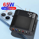 Carregador rápido de telefone 65w, 6 portas usb tipo-c 5v/3.5a plugue ue/eua, leve, cabeça de carregamento para viagem em casa para iphone 14 13 12 huawei