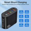 Carregador rápido de telefone 65w, 6 portas usb tipo-c 5v/3.5a plugue ue/eua, leve, cabeça de carregamento para viagem em casa para iphone 14 13 12 huawei