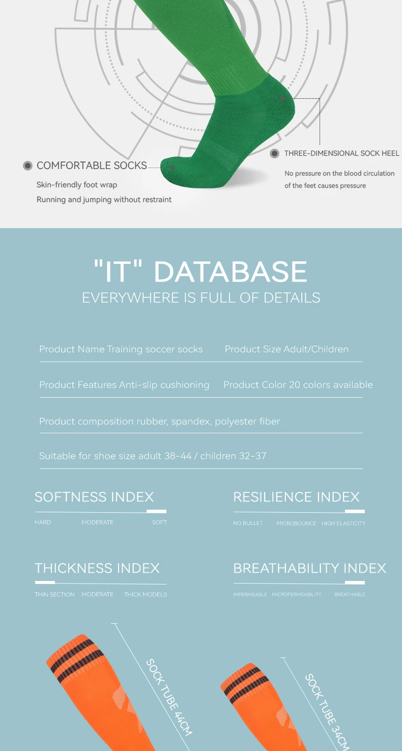 Thickened Anti-Slip Professional Soccer Football Socks for Men Long Sleeve Kids Over Knee Student Striped Sports