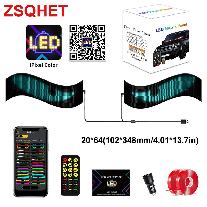 ZSQHET Car Sign Bluetooth APP LED Matrix Pixel Panel Night Light DIY Programmable Flexible LED Display For Car Store Hotel Bar