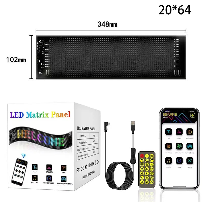 ZSQHET Car Sign Bluetooth APP LED Matrix Pixel Panel Night Light DIY Programmable Flexible LED Display For Car Store Hotel Bar