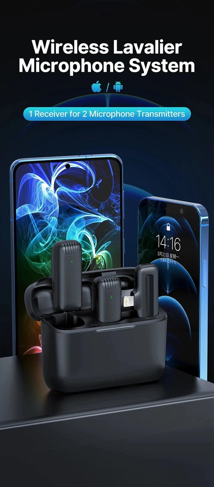 Microfone Lapela Sem Fio - Plug Play iPhone Android Tipo-C