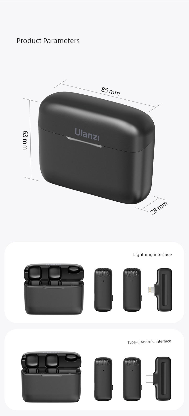 Ulanzi One-to-Two Radio Wireless Microphone Mobile Phone Recording Vlog Excellent Basket J12 Little Bee Collar Microphone