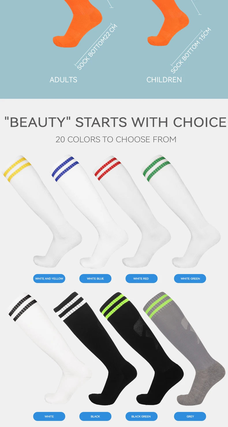 Thickened Anti-Slip Professional Soccer Football Socks for Men Long Sleeve Kids Over Knee Student Striped Sports