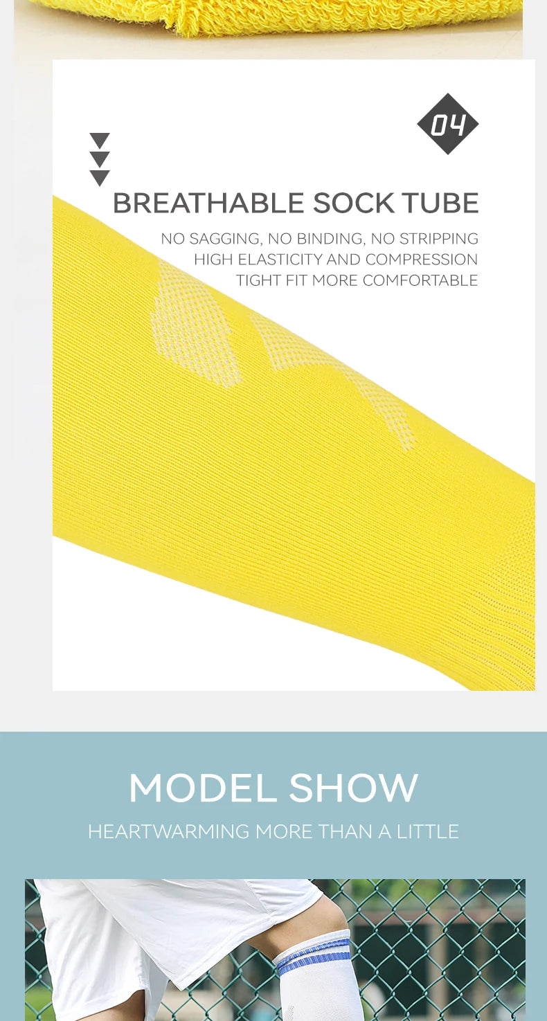 Thickened Anti-Slip Professional Soccer Football Socks for Men Long Sleeve Kids Over Knee Student Striped Sports