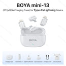 Mini Microfone de lapela sem fio BOYA com cancelamento de ruído para iPhone iPhone15-16 iPad Android Tipo C Smartphone, Câmera, YouTube Jogo Áudio ao vivo Gravação de vídeo Entrevista Vlog Transmissão sem fio 100m