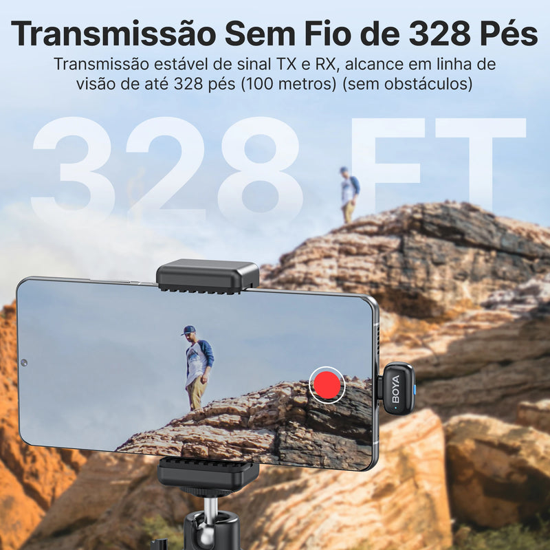 Mini Microfone de lapela sem fio BOYA com cancelamento de ruído para iPhone iPhone15-16 iPad Android Tipo C Smartphone, Câmera, YouTube Jogo Áudio ao vivo Gravação de vídeo Entrevista Vlog Transmissão sem fio 100m