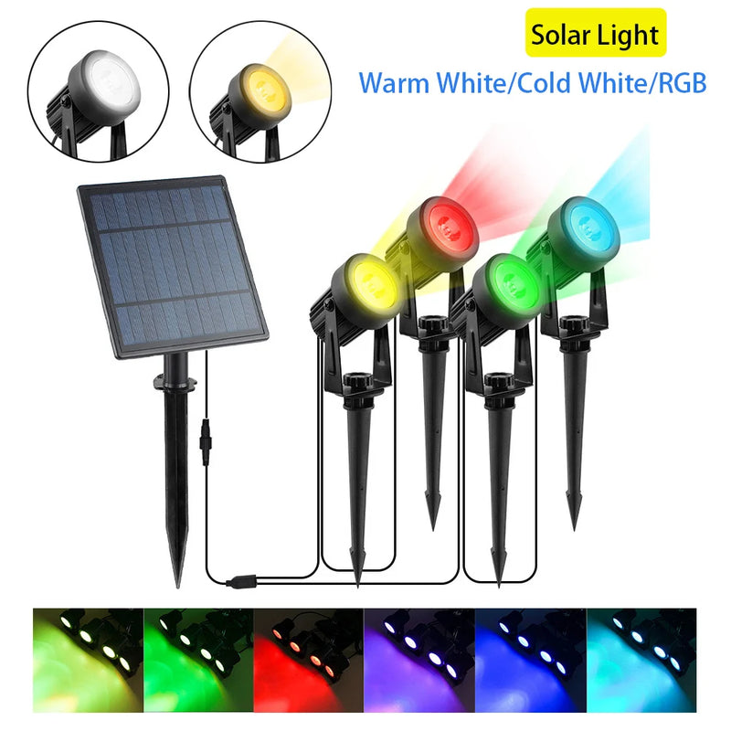 Painel Solar de Silício Policristalino Holofote LED Solar RGB Decoração de Caminho de Jardim Lâmpada de Parede Paisagens À Prova D'Água