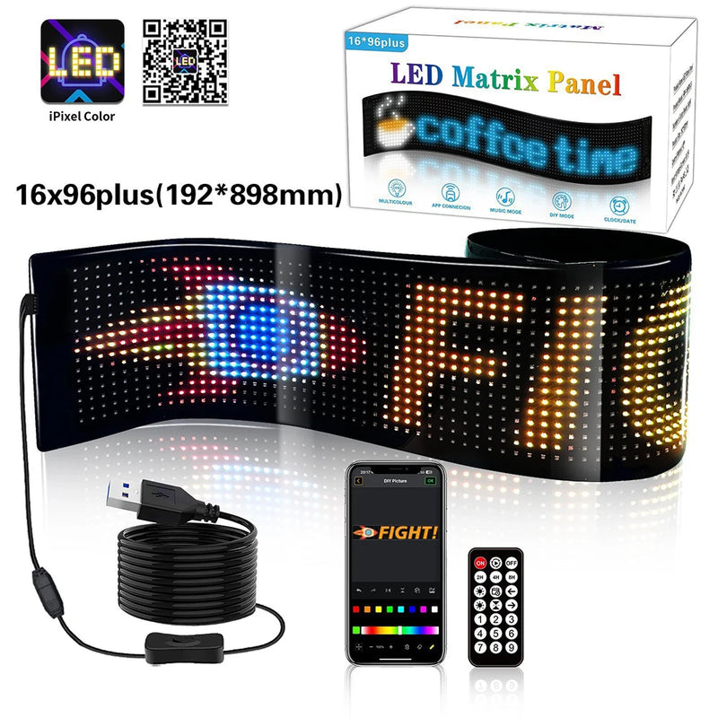 ZSQHET Car Sign Bluetooth APP LED Matrix Pixel Panel Night Light DIY Programmable Flexible LED Display For Car Store Hotel Bar