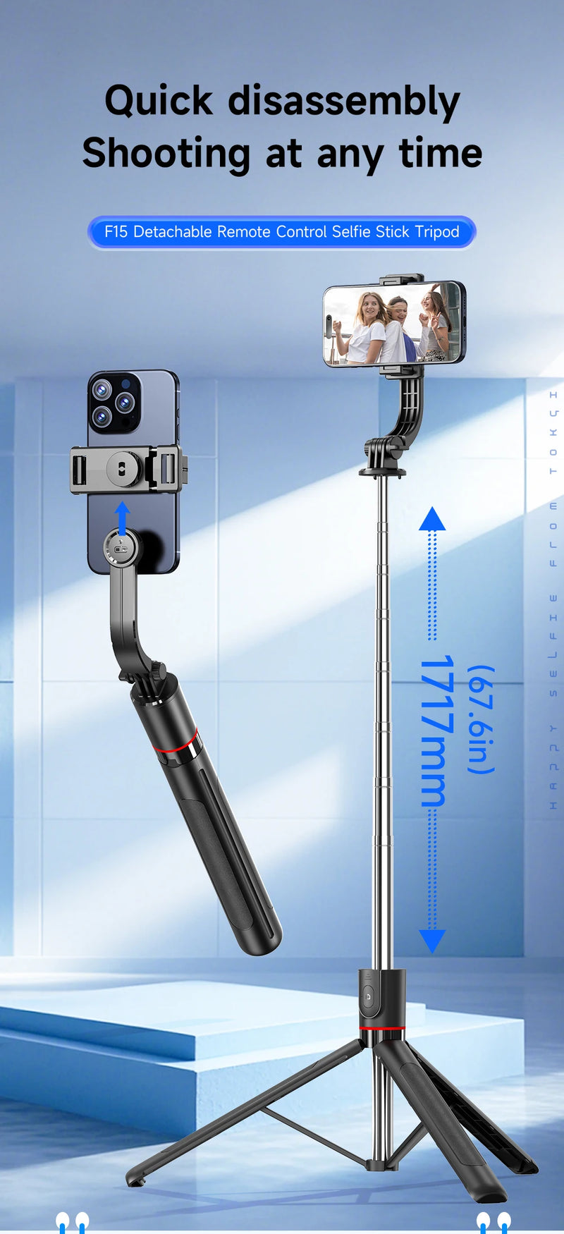Selfie Stick F15 Bluetooth 68cm - Controle Remoto MENOR PREÇO!