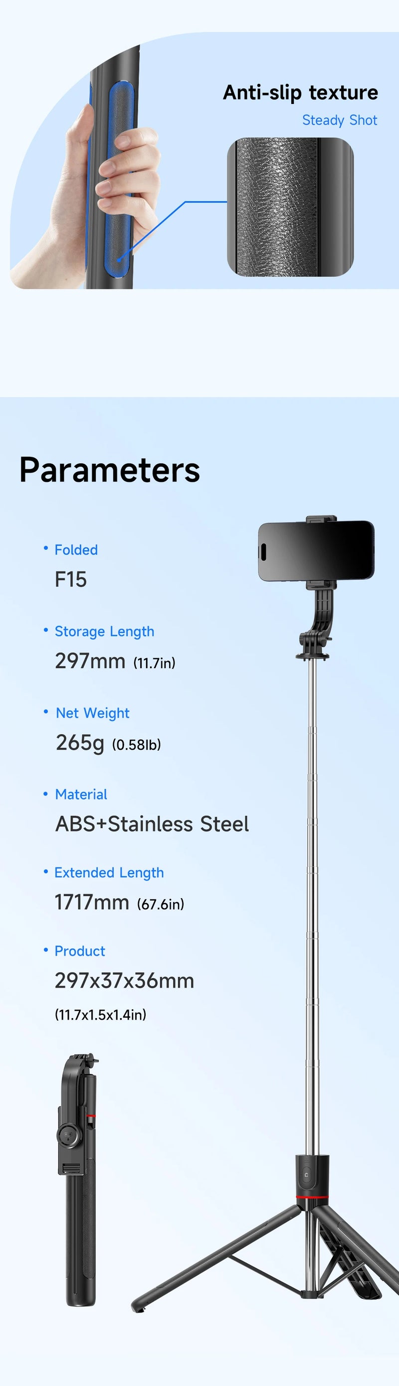 Selfie Stick F15 Bluetooth 68cm - Controle Remoto MENOR PREÇO!