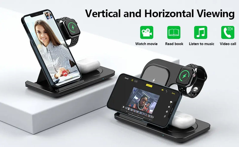 Carregador 3 em 1 Wireless portátil, dobrável para celulares, fone de iouvido e smartwatch - muito útil