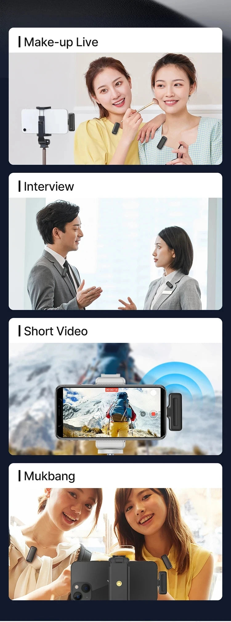 Microfone Lapela Sem Fio - Plug Play iPhone Android Tipo-C