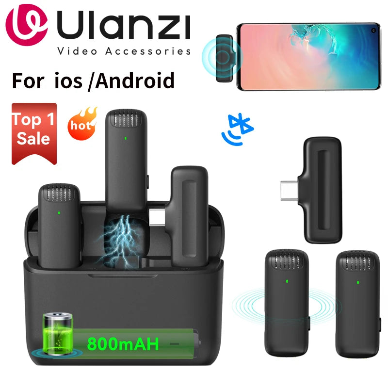 Ulanzi J12 Microfone de lapela sem fio Gravação de áudio e vídeo Mini microfone Plug Play para smartphone Android iPhone Transmissão ao vivo