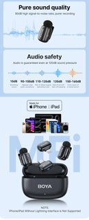Microfone Boya iPhone 15/16 iPad Android - Sem Fio Profissional