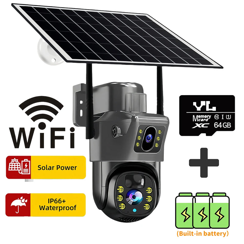 Nova Câmera 4K 8MP Wireless Solar Camera 4G Sim Dual Lens Wifi IP PIR HD Visão Noturna com qualidade - Camera V380Pro PTZ Security CCTV Monitor.